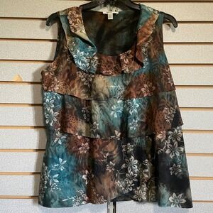 Dressbarn‎ Ruffle Tiered Tank Top Floral Sleeveless Blouse Petite PXL